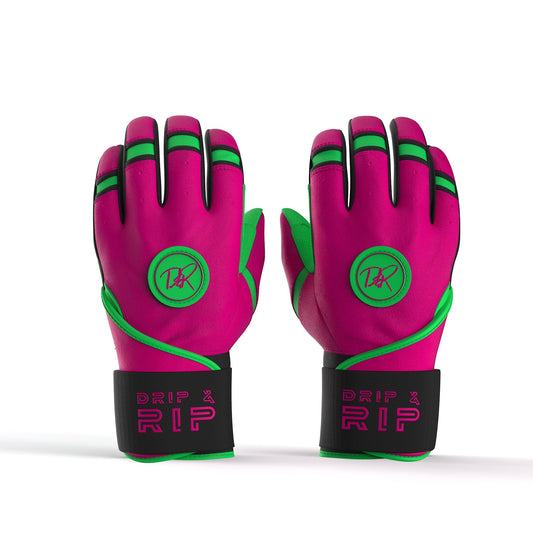 Drip & Rip™ "Baller" Series Premium Leather Long Cuff Batting Glove Big Drip Energy - Drip & Rip