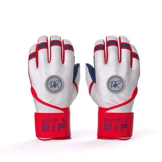 Drip & Rip™ "Baller" Series Premium Leather Long Cuff Batting Glove Flags - Drip & Rip