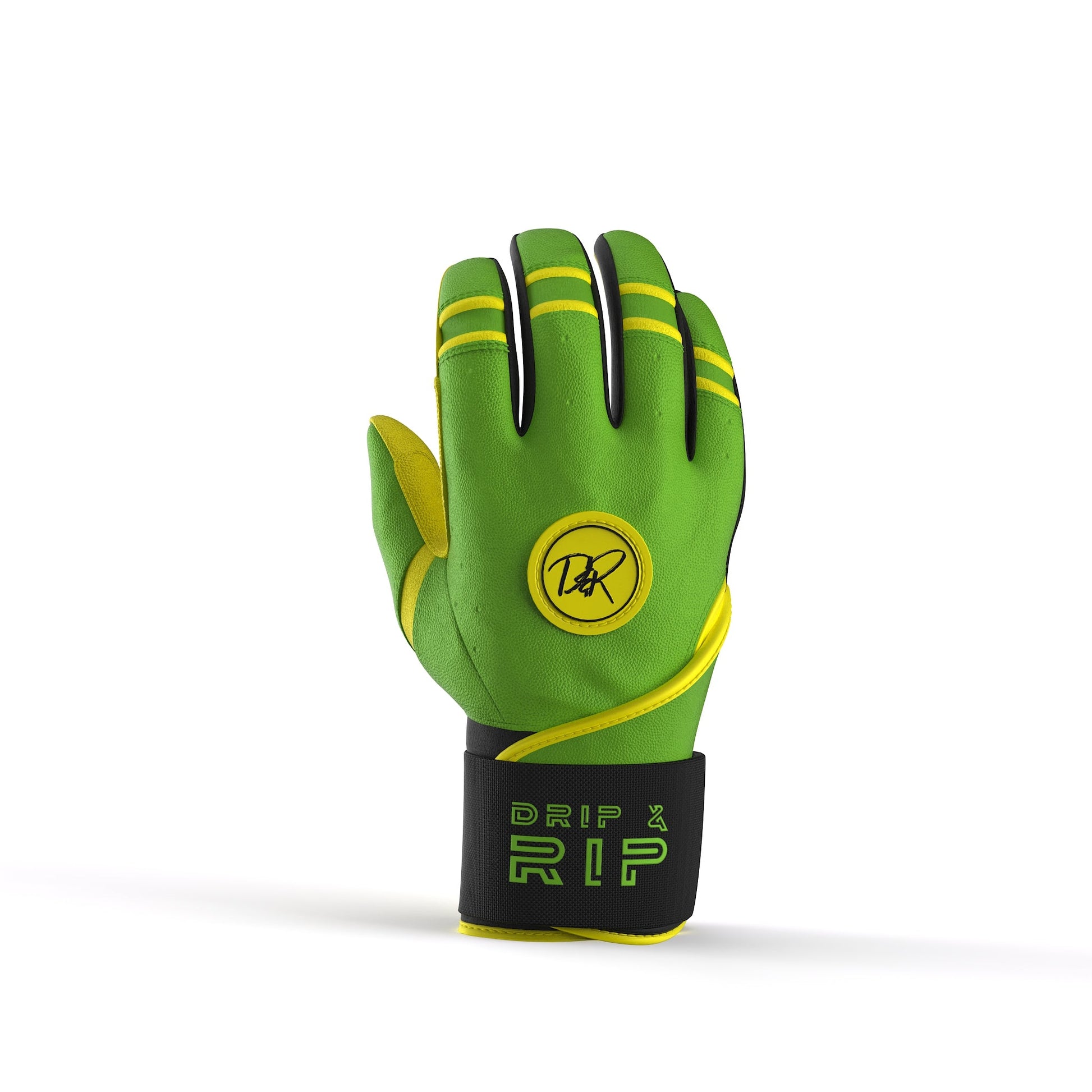 Drip & Rip™ "Baller" Series Premium Leather Long Cuff Batting Glove Limelight - Drip & Rip