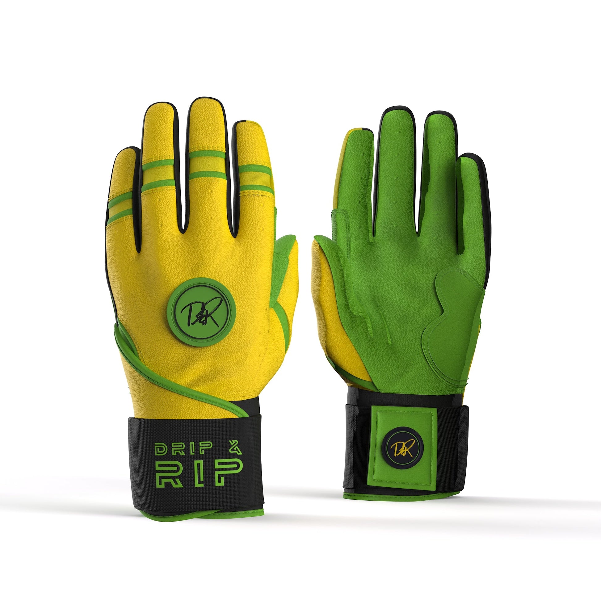 Drip & Rip™ "Baller" Series Premium Leather Long Cuff Batting Glove Limelight - Drip & Rip