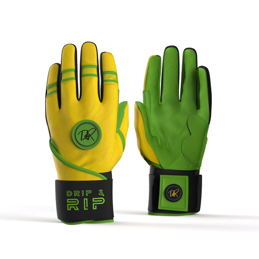 Drip & Rip™ "Baller" Series Premium Leather Long Cuff Batting Glove Limelight - Drip & Rip