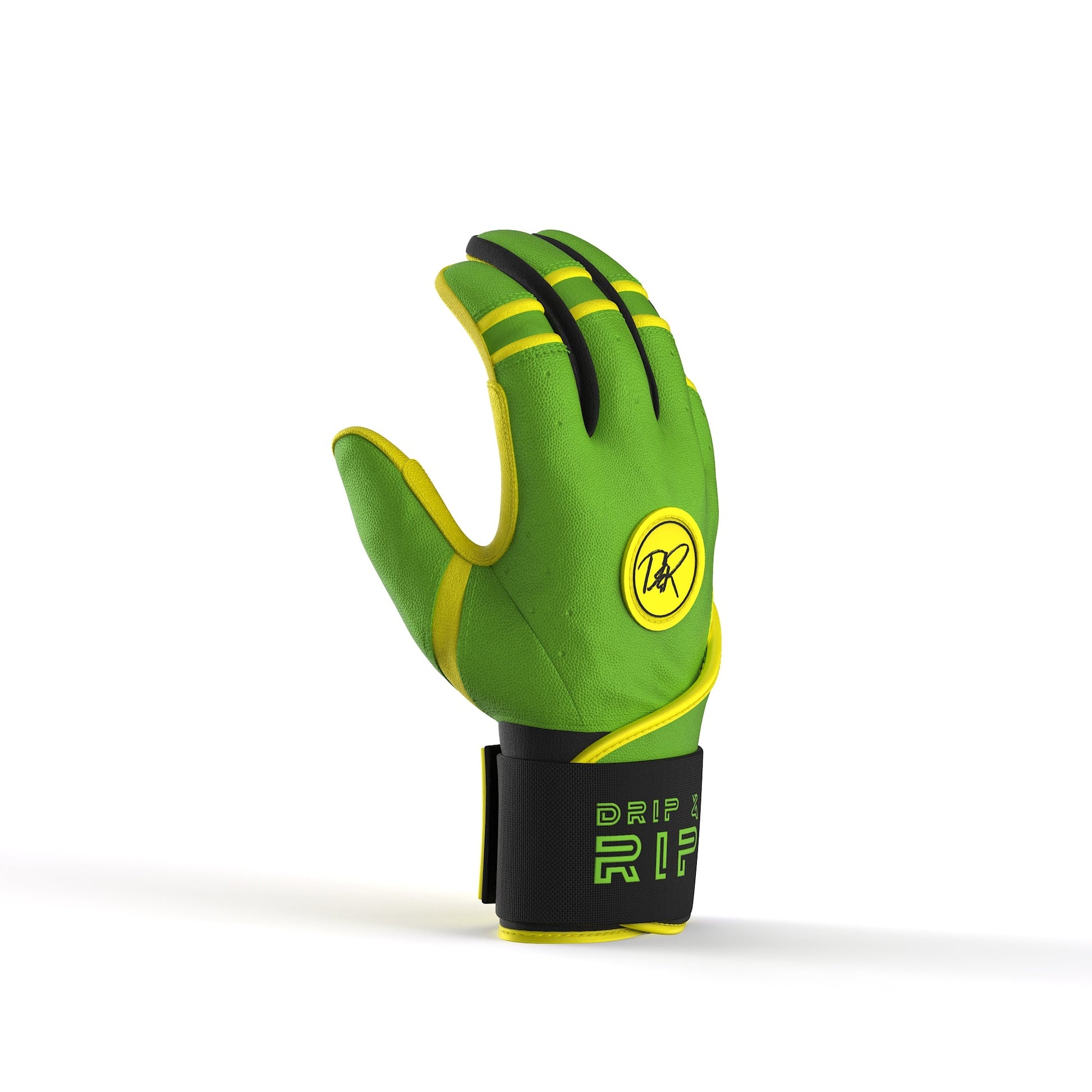 Drip & Rip™ "Baller" Series Premium Leather Long Cuff Batting Glove Limelight - Drip & Rip