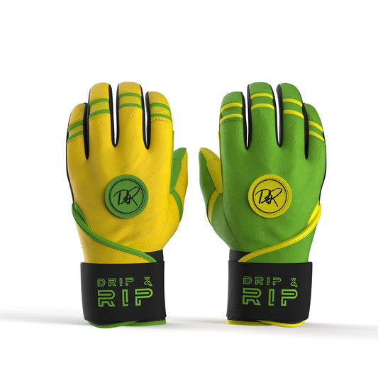 Drip & Rip™ "Baller" Series Premium Leather Long Cuff Batting Glove Limelight - Drip & Rip