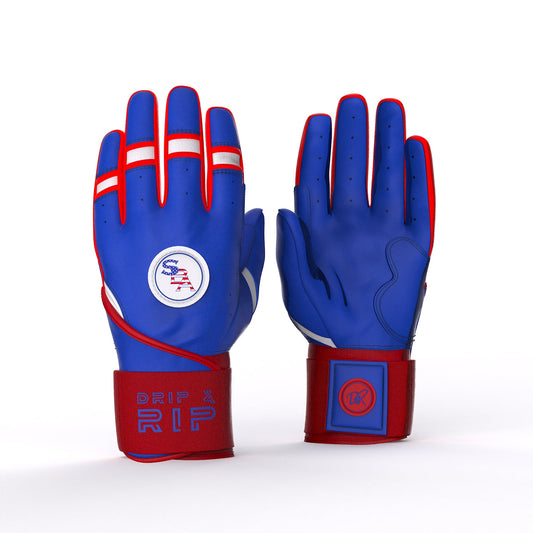 Drip & Rip™ "Baller" Series Premium Leather Long Cuff Batting Glove SBA (New Blue) - Drip & Rip