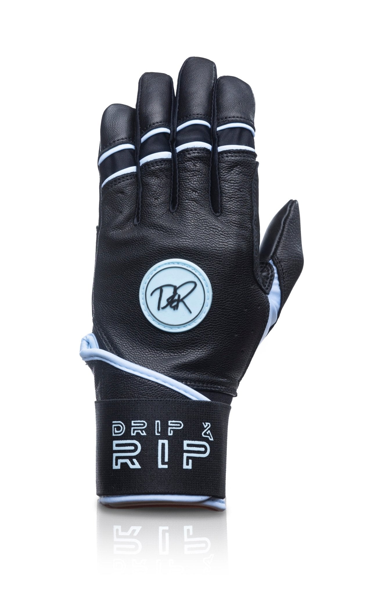 Drip & Rip™ "Baller" Series Premium Leather Long Cuff Batting Glove Black Ice - Drip & Rip