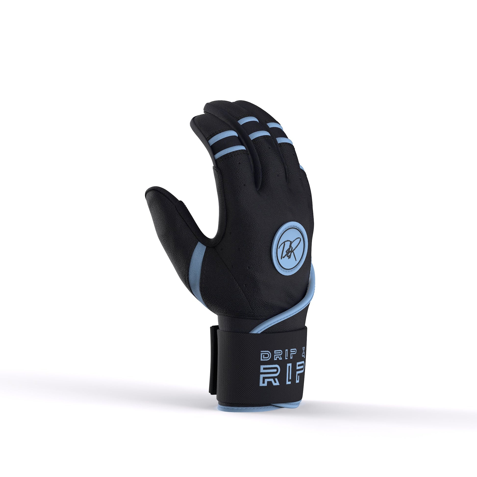 Drip & Rip™ "Baller" Series Premium Leather Long Cuff Batting Glove Black Ice - Drip & Rip