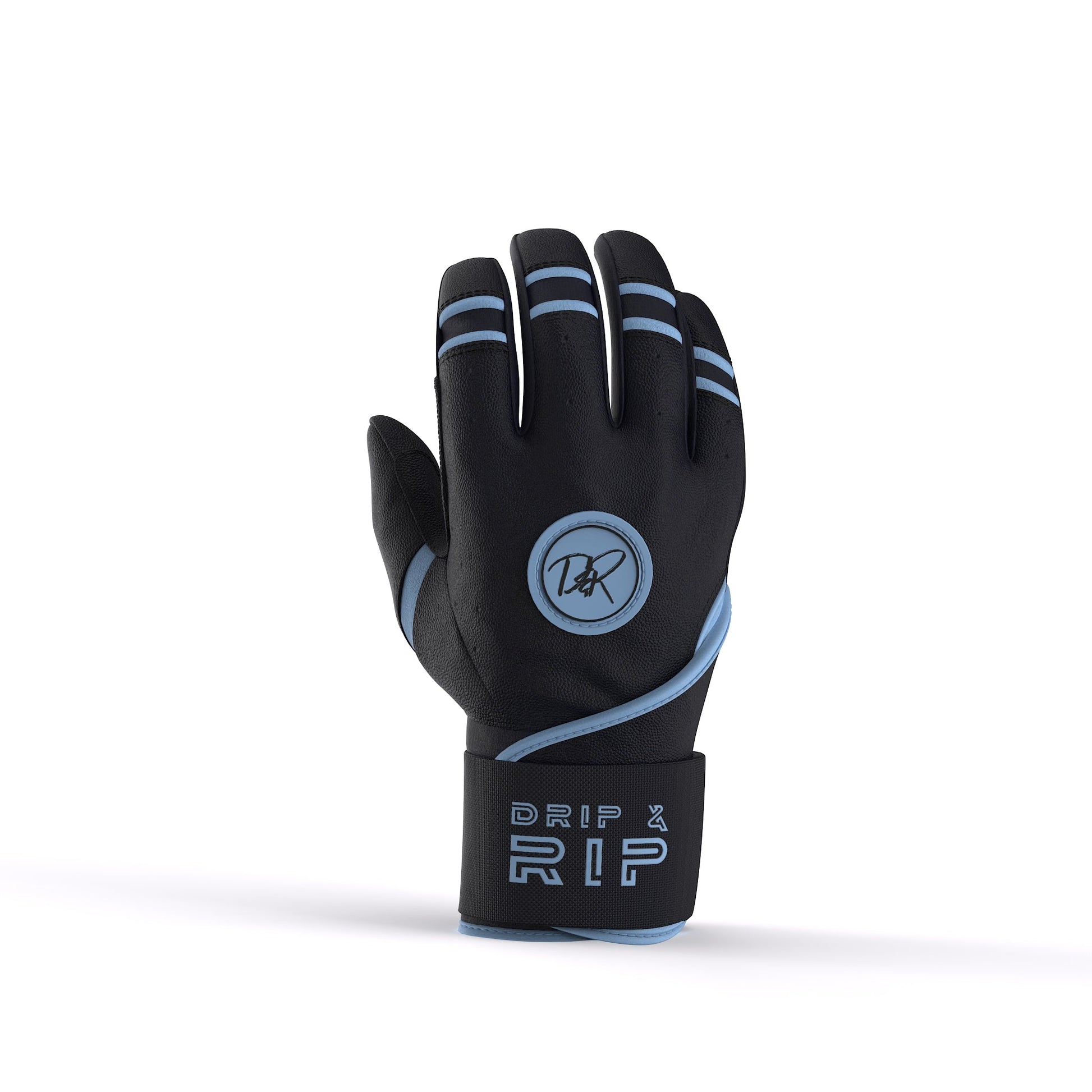 Drip & Rip™ "Baller" Series Premium Leather Long Cuff Batting Glove Black Ice - Drip & Rip