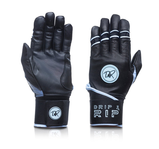 Drip & Rip™ "Baller" Series Premium Leather Long Cuff Batting Glove Black Ice - Drip & Rip