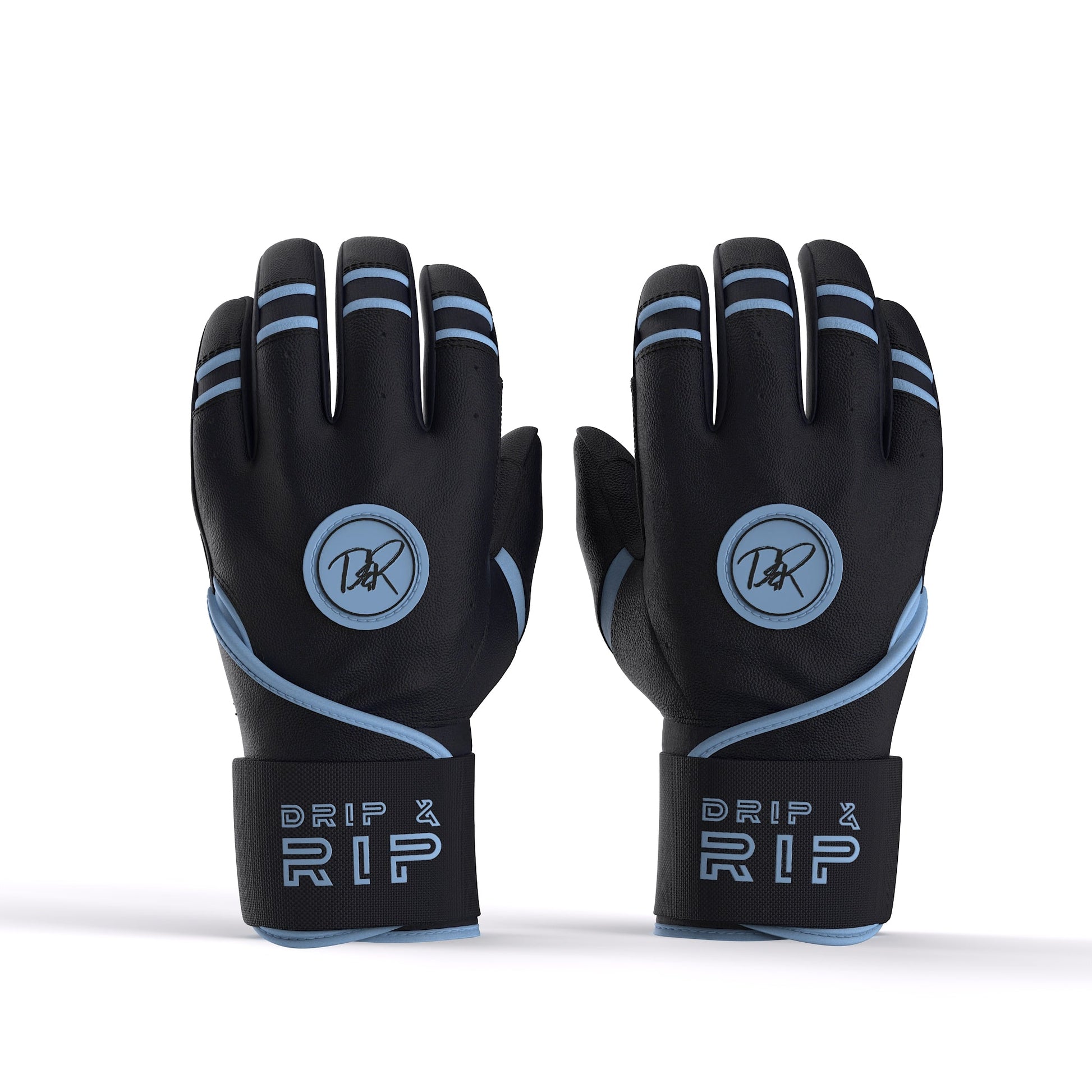 Drip & Rip™ "Baller" Series Premium Leather Long Cuff Batting Glove Black Ice - Drip & Rip