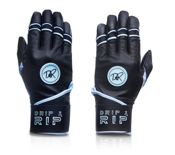 Drip & Rip™ "Baller" Series Premium Leather Long Cuff Batting Glove Black Ice - Drip & Rip