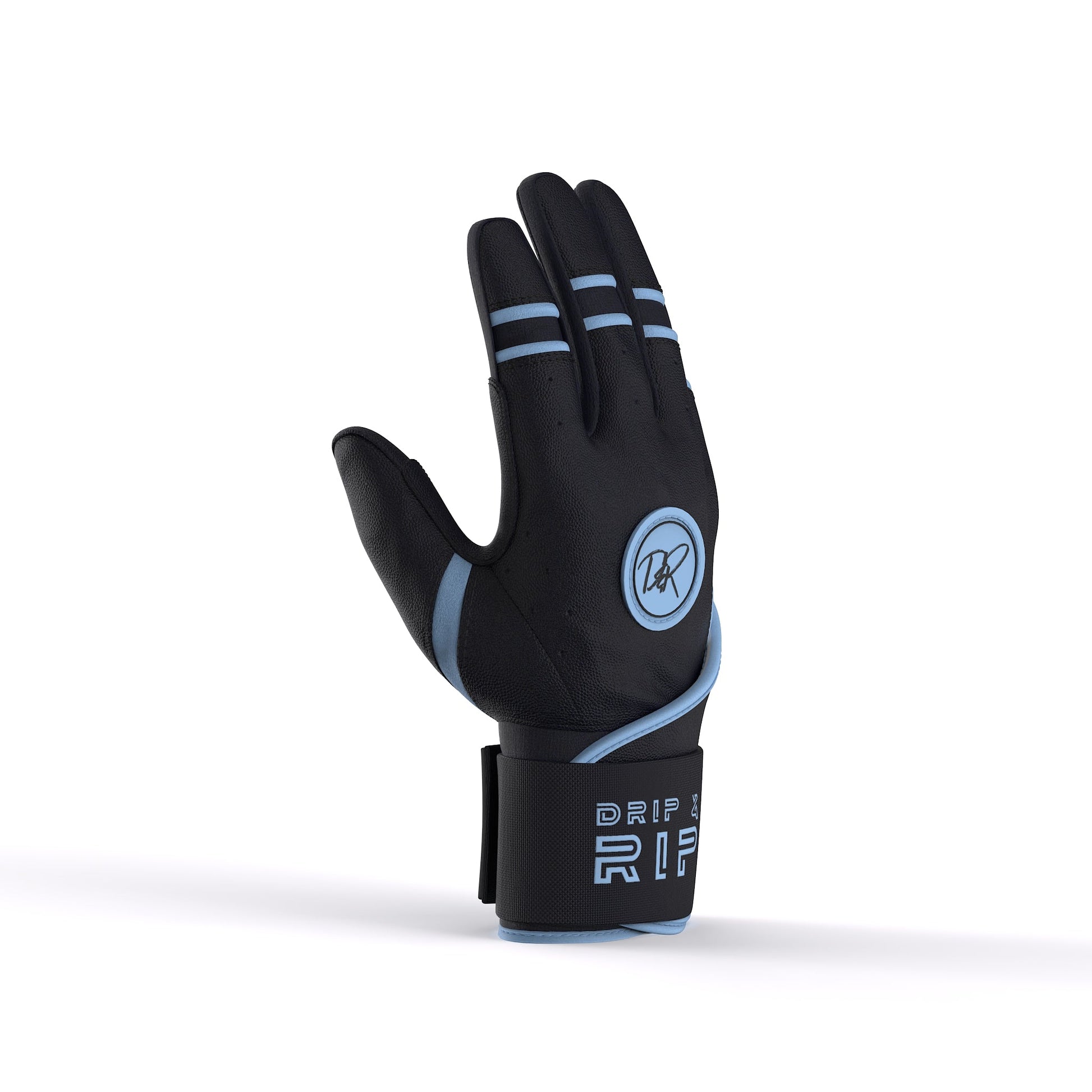 Drip & Rip™ "Baller" Series Premium Leather Long Cuff Batting Glove Black Ice - Drip & Rip