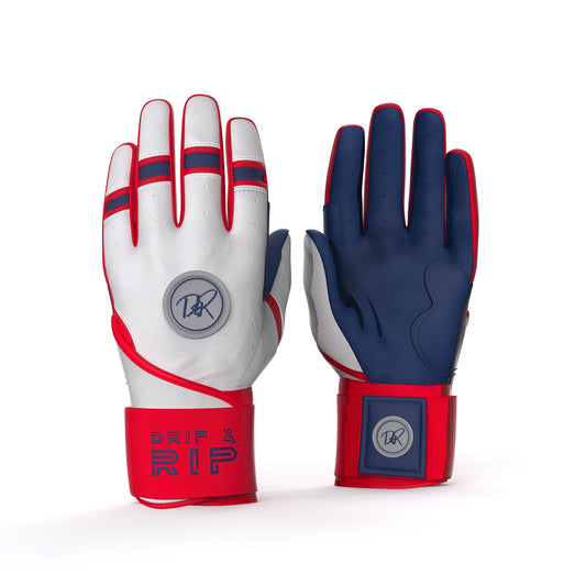Drip & Rip™ "Baller" Series Premium Leather Long Cuff Batting Glove Flags - Drip & Rip