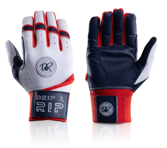 Drip & Rip "Baller" Series Premium Leather Long Cuff Batting Glove Flags - Drip & Rip