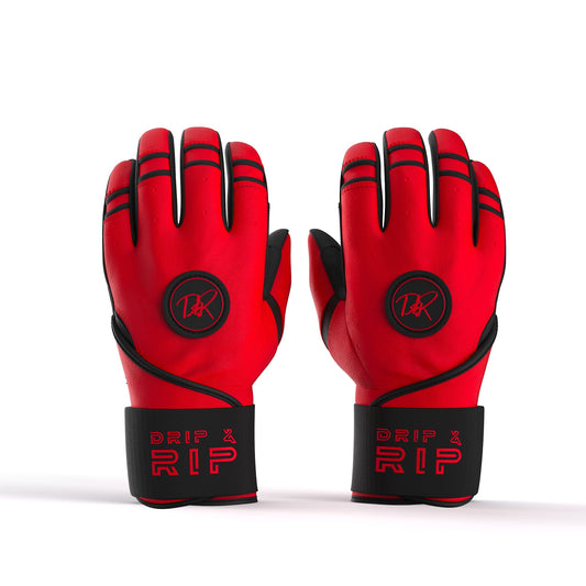 Drip & Rip™ "Baller" Series Premium Leather Long Cuff Batting Glove Magma - Drip & Rip