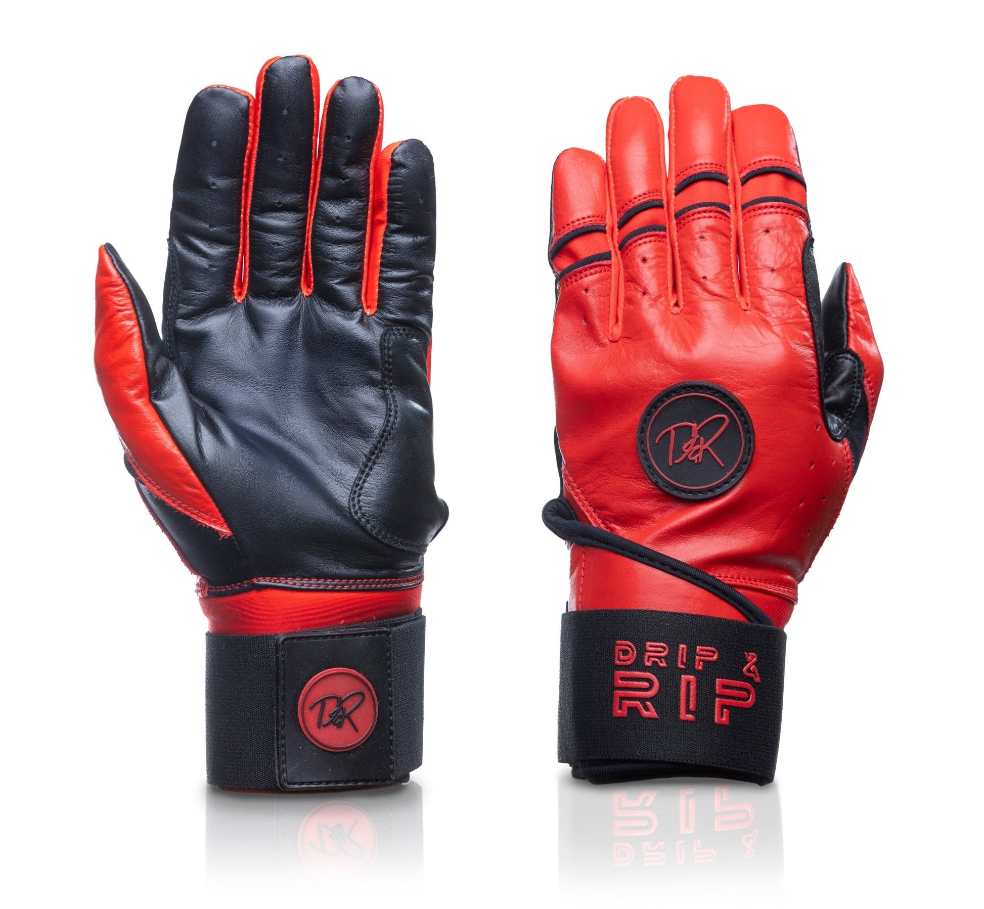 Drip & Rip™ "Baller" Series Premium Leather Long Cuff Batting Glove Magma - Drip & Rip