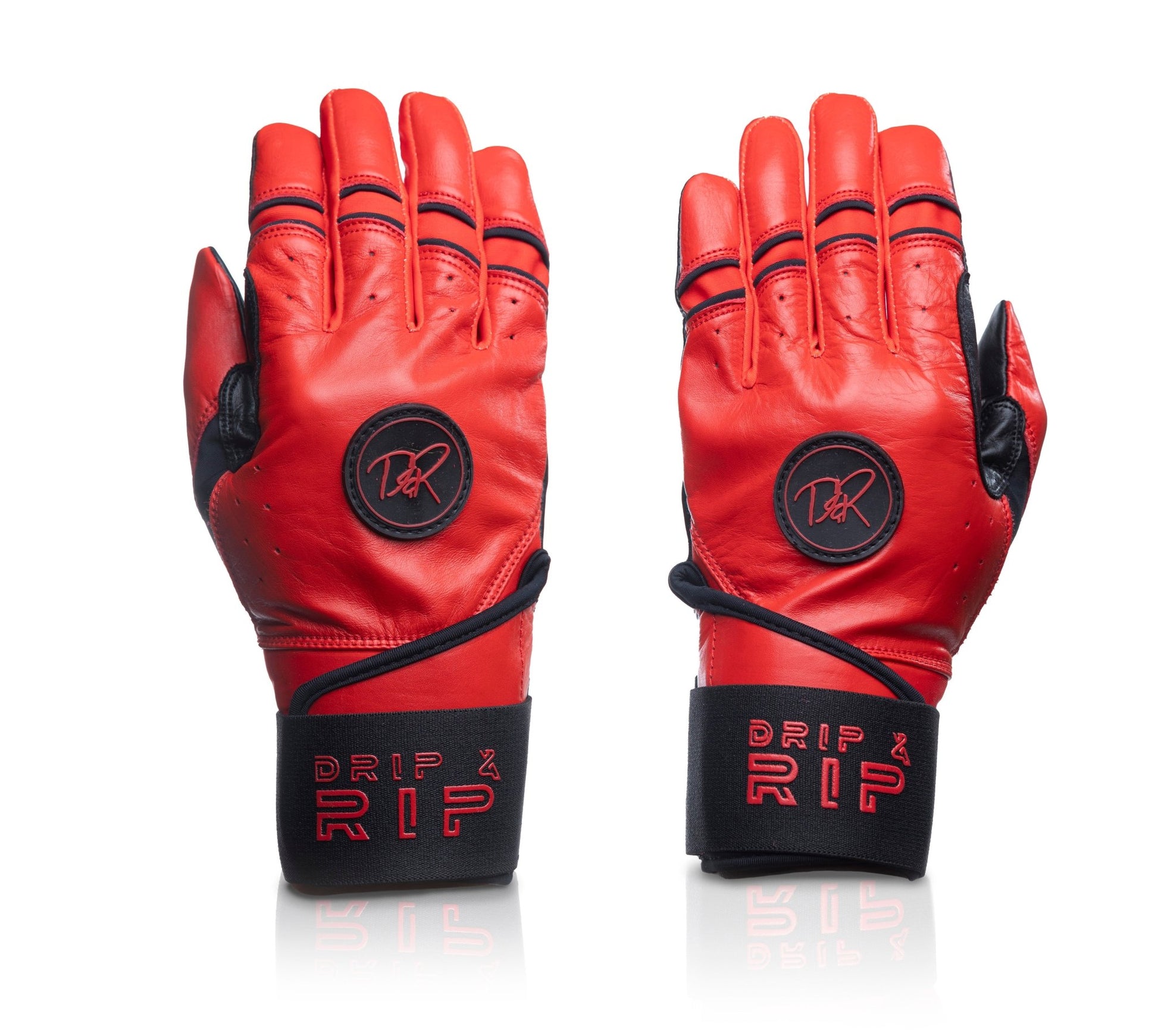 Drip & Rip™ "Baller" Series Premium Leather Long Cuff Batting Glove Magma - Drip & Rip