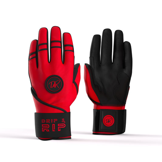Drip & Rip™ "Baller" Series Premium Leather Long Cuff Batting Glove Magma - Drip & Rip