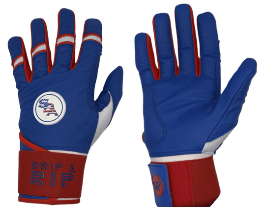 Drip & Rip™ "Baller" Series Premium Leather Long Cuff Batting Glove SBA (New Blue) - Drip & Rip