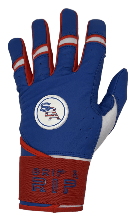 Drip & Rip™ "Baller" Series Premium Leather Long Cuff Batting Glove SBA (New Blue) - Drip & Rip