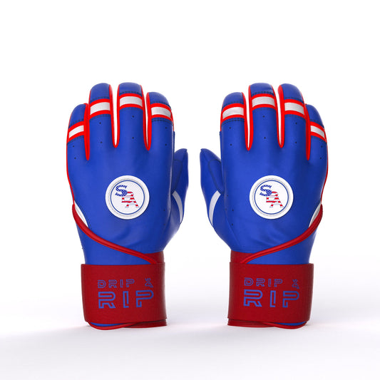 Drip & Rip™ "Baller" Series Premium Leather Long Cuff Batting Glove SBA (New Blue) - Drip & Rip