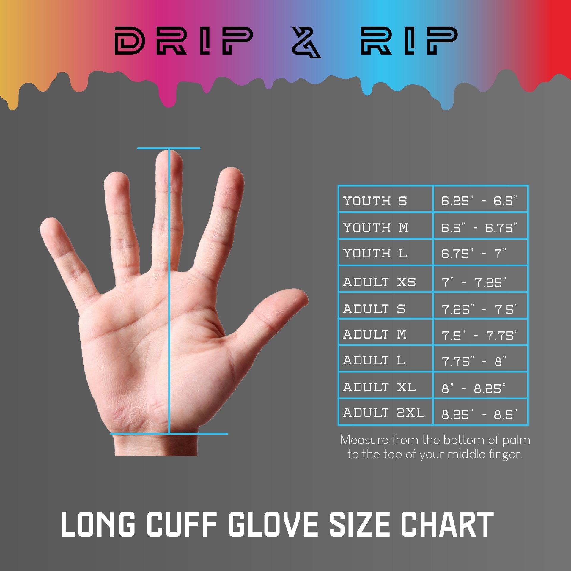 Drip & Rip Premium Long Cuff Batting Glove Danger Zone - Drip & Rip